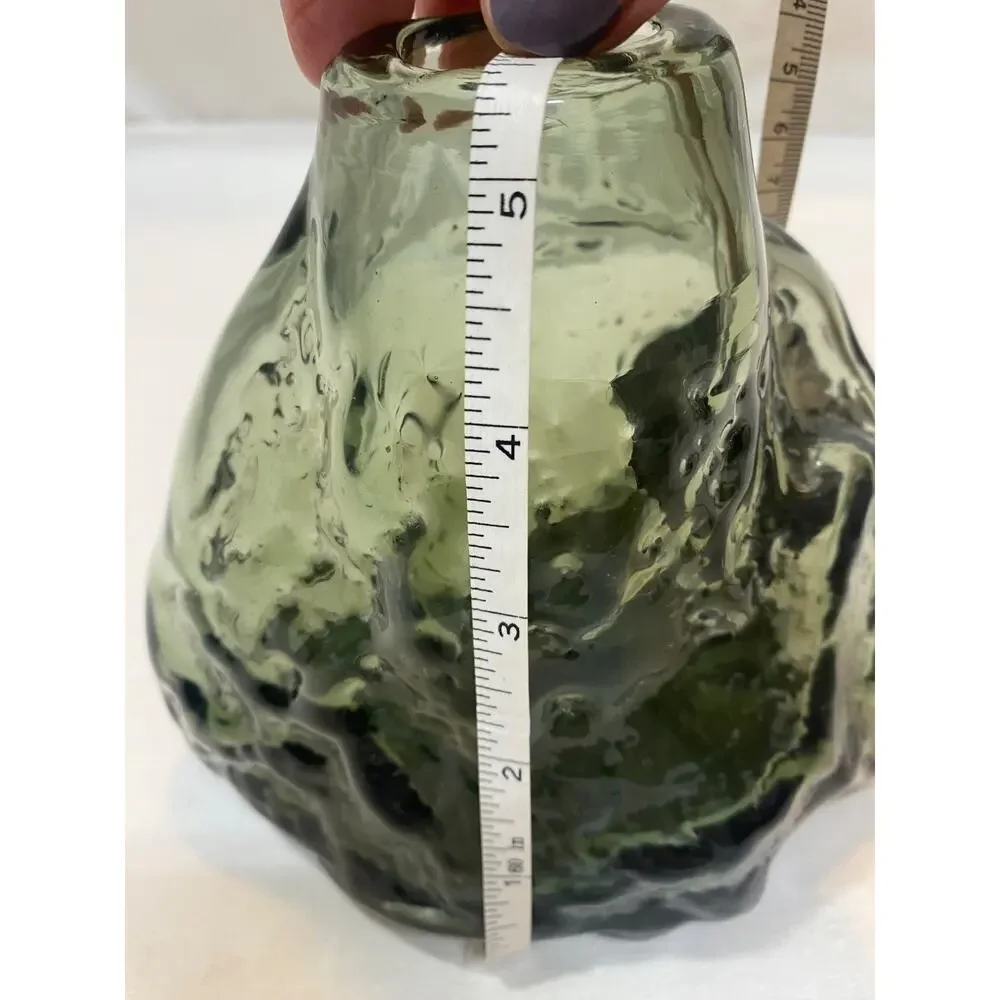 Free Form Minimalist Smoky Gray-Green Glass Vase Heavy Clear Bottom